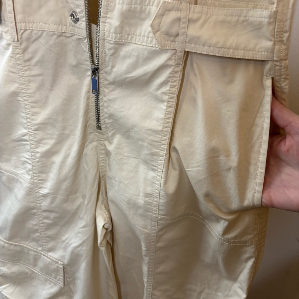 ZARA NWOT Women's Beige Cotton Cargo Utility Wide Leg Zip Jumpsuit - Picture 13 of 14